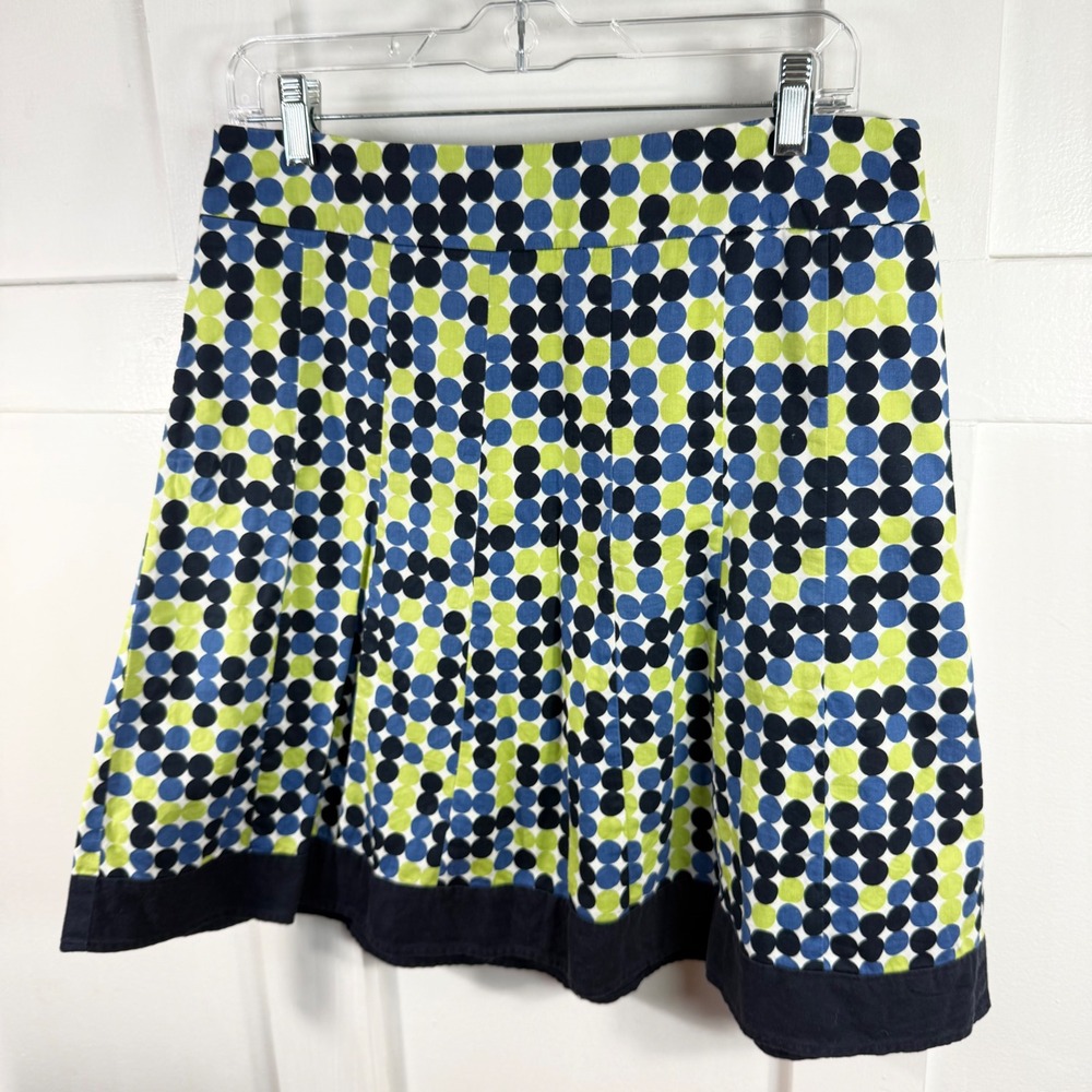 Ann Taylor Women's Polka Dot Pleated A-Line Skirt Blue Green Cotton Size 6‎